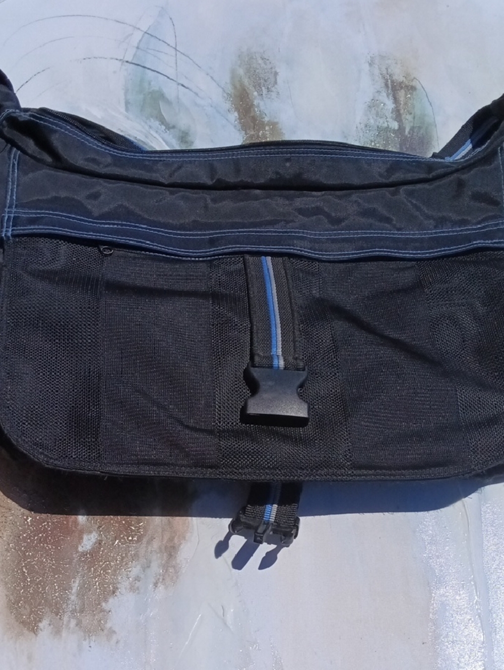 Armani Exchange Black Messenger Bag with Blue Trim
